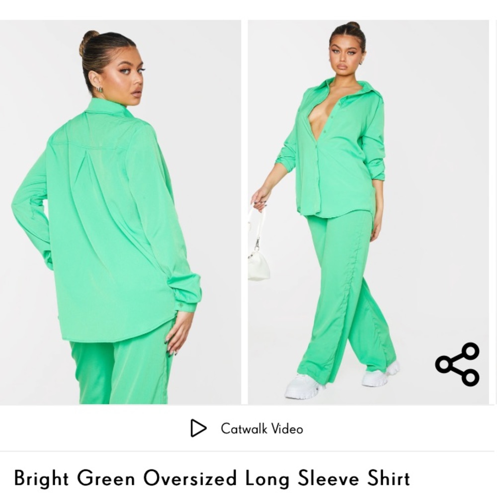 PRETTYLITTLETHING Bright Green Oversized Long Sleeve Shirt - Picture 3 of 4